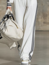 Sporty White Jacket And Trousers With Black Webbing Details Set