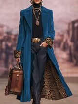 Lapel Single-breasted Velvet And Leopard Print Coat