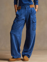 Western Retro Royal Blue Faux Suede Half-zip Work Pants And Top Set