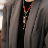 Collier Agate Noir Cigale Laiton Bambou de Mer Vintage - Biloria