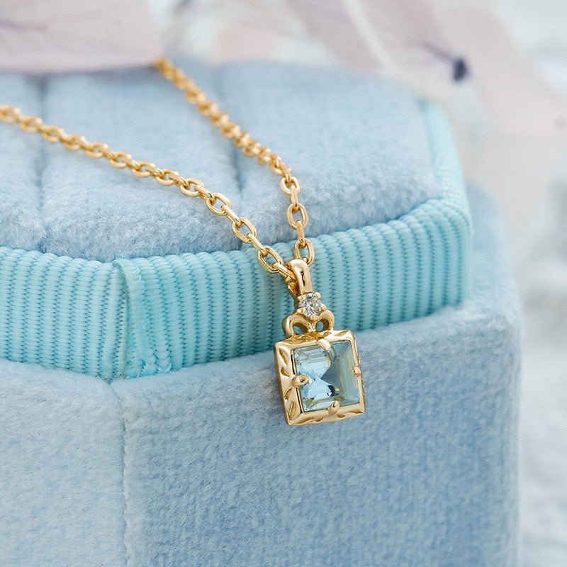 Collier Aigue Marine et Zircon en Argent Plaqué Or – Taille Réglable - Biloria