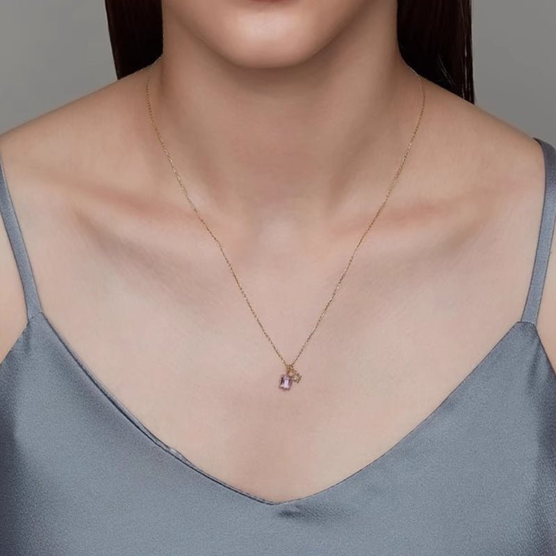 Collier Améthyste et Zircon Étoilé - Bijou Double Pendentif - Biloria