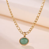Collier Aventurine naturelle pendentif rond fait main - Biloria