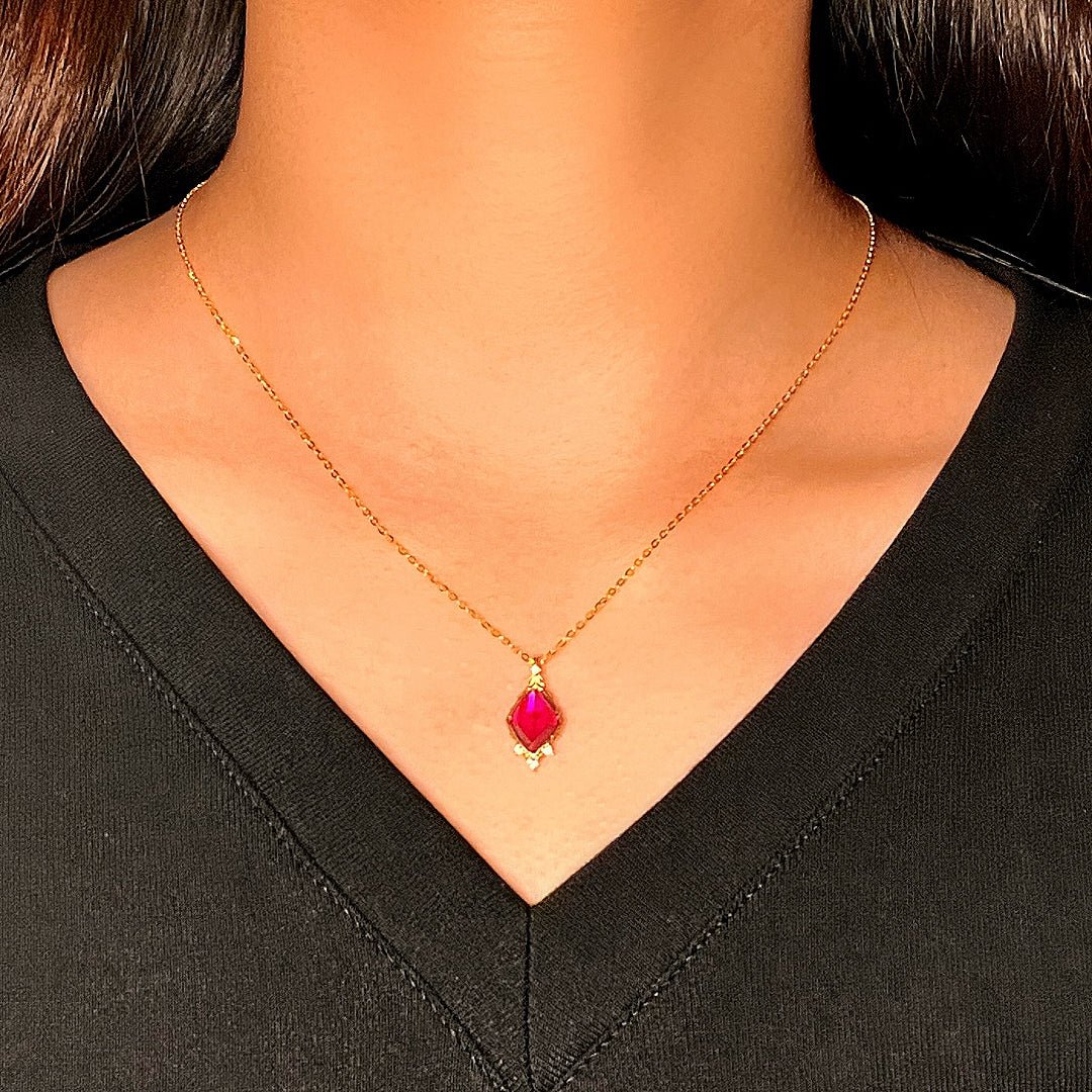 Collier Cornaline Losange - Argent Plaqué Or, Bijou Femme - Biloria