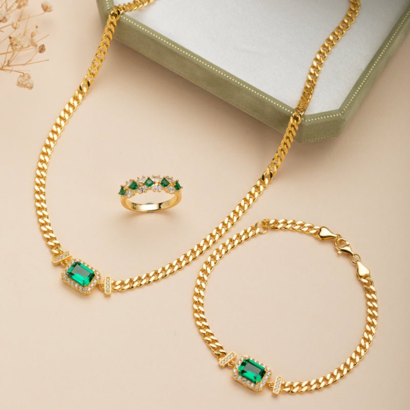 Collier Émeraude Diadème Royal, Argent Plaqué Or – Cadeau Spirituel - Biloria