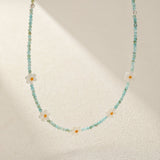 Collier Enfant Nacre Marguerites Perles Bleues - Biloria