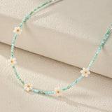 Collier Enfant Nacre Marguerites Perles Bleues - Biloria