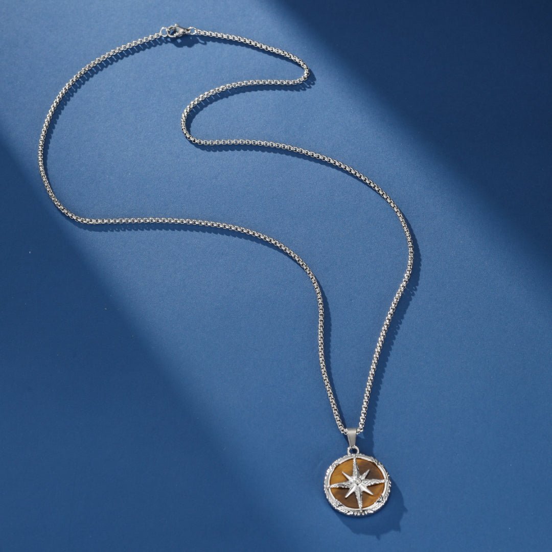 Collier Homme Œil de Tigre Étoile du Destin – Acier Inoxydable - Biloria