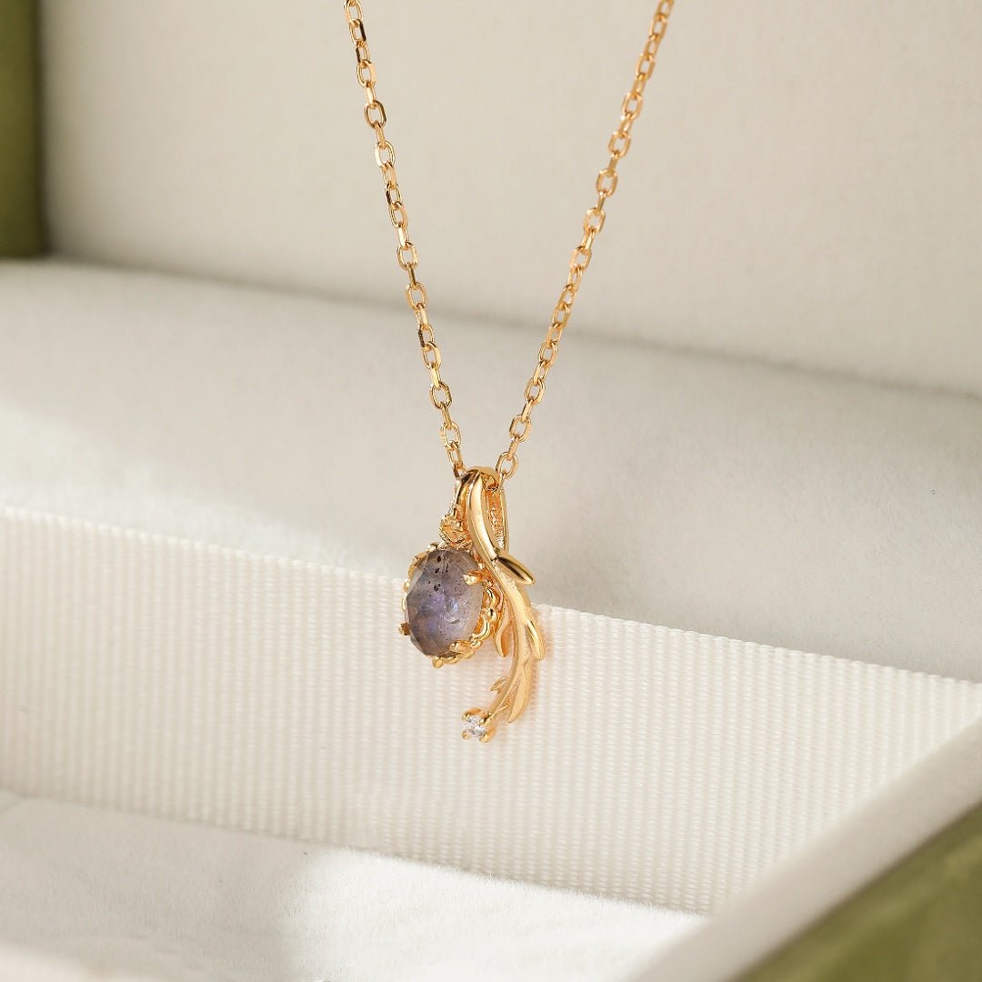 Collier Labradorite Cordiérite Argent Plaqué Or Apaisement Spirituel - Biloria