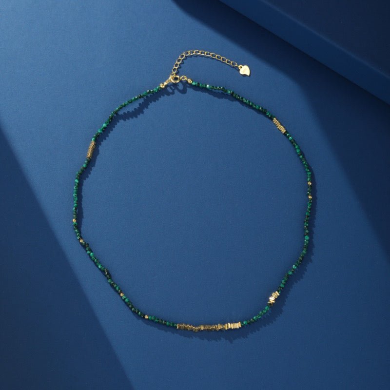 Collier Malachite Vintage Argent Plaqué Or Protection - Biloria