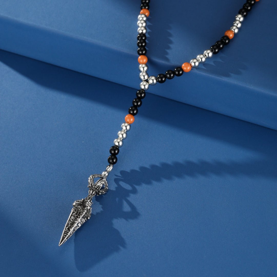 Collier Œil de Tigre Pendentif Dague Tibétaine - Biloria