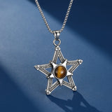 Collier Pentacle Œil de Tigre Homme – Acier Inoxydable - Biloria