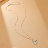 Collier Pierre de Lune Argent Croissant Lune Zircons – Bijou Intuition - Biloria