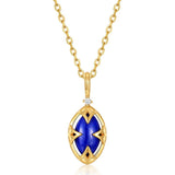 Collier Reversible Lapis Lazuli Quartz Clair Argent Plaque Or - Biloria