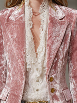 Fashion Retro Pink Velvet Gold Button Blazer
