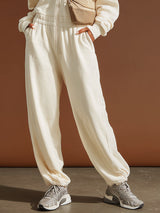 Sporty Retro Embroidered Beige Cotton Long-Sleeved Zipper Jumpsuit