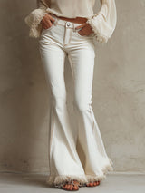 White Frayed-hem Flared Jeans