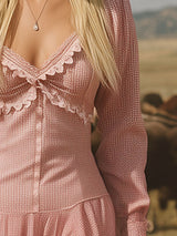 Western-style Vintage Lace-paneled Pink Maxi Dress
