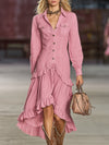Western-style Pink Button-up With Ruffle Trim Midi Dress