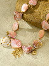 Beach Style Pink Shell Coral Stainless Steel Necklace