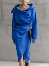 Trendy Sporty Oversized Lapel Royal Blue Midi Dress