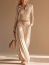 Casual And Comfortable Beige Hooded Top And Pants Set