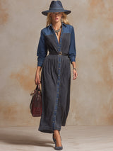 Casual Western Grey And Blue Denim Maxi Dress