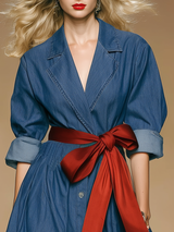 Lazy And Retro V-neck Denim Midi Dress