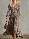 Stylish Leopard Print Chiffon V-neck Midi Dress With Elasticated Waist.