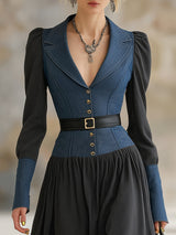 Elegant And Stylish Denim Patchwork Dark Gray Maxi Dress