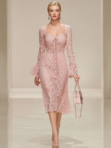 Stylish And Elegant Pink Lace Midi Dress
