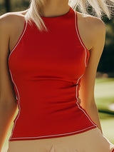 【24-hour shipping out】Romantic Ruffle Panel Sleeveless Red Golf Mini Dress