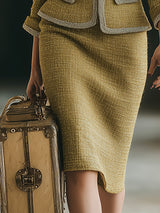 Exquisite Vintage Light Gold Tweed Jacket And Skirt Set