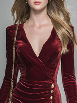Elegant Vintage Charming V-neck Velvet Dress