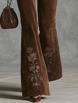 Western-style Floral Embroidered Pocket Flared Pants