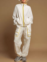 Outdoor Sports Yellow Striped White Sun Protection Top And Cargo Pants Set