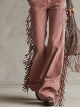 Retro Western Style Detachable Straps Light Pink Faux Suede Overalls