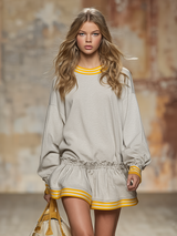 Stylish Sporty Contrasting Trim Round Neckline Mini Dress