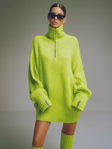 Casual Loose-fitting Green Knitted Mini Dress