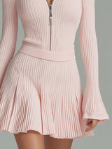 Casual And Stylish Light Pink Knitted Mini Dress With Stand-up Collar