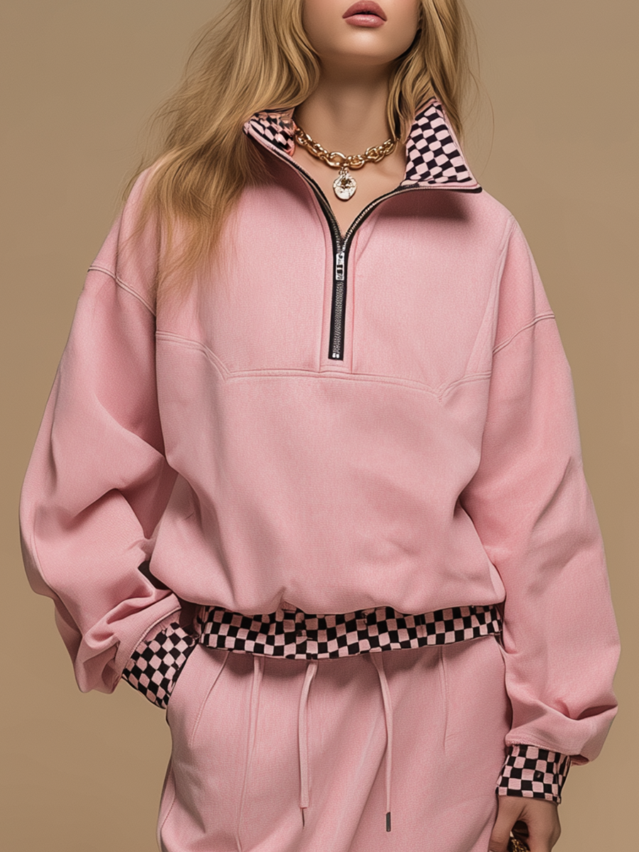 Retro Sporty Faux Suede Sweatshirt And Skirt Set