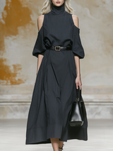 Stylish High-neck Off-the-shoulder A-line Midi Dress