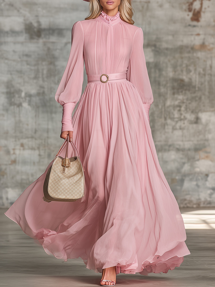 Pink Chiffon Ruffle Maxi Dress