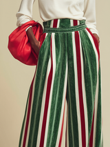 Retro Loose-fitting Red And Green Striped Chenille Wide-leg Pants