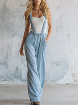 Stylish And Casual Detachable Straps Light Blue Denim Overalls