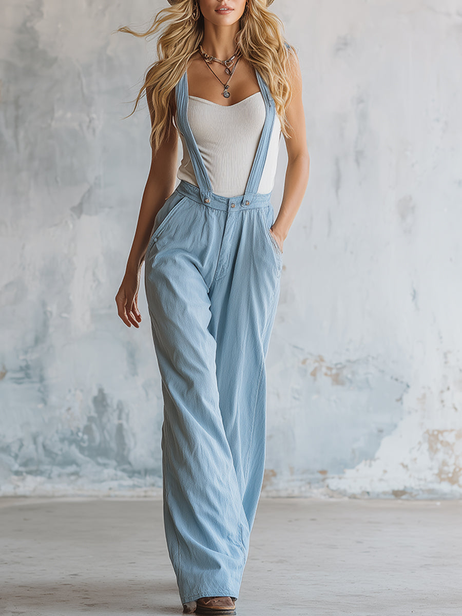 Stylish And Casual Detachable Straps Light Blue Denim Overalls