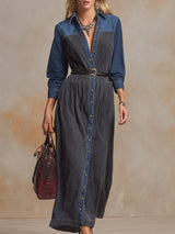 Casual Western Grey And Blue Denim Maxi Dress