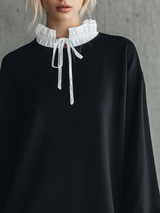 Stylish And Sporty Color-blocked Ruffled Collar And Hem Black Mini Dress