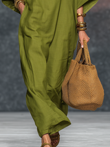 Vintage Bohemian Batwing Sleeve Cotton And Linen Midi Dress