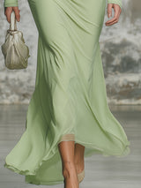 Elegant Green Chiffon Fishtail Maxi Dress